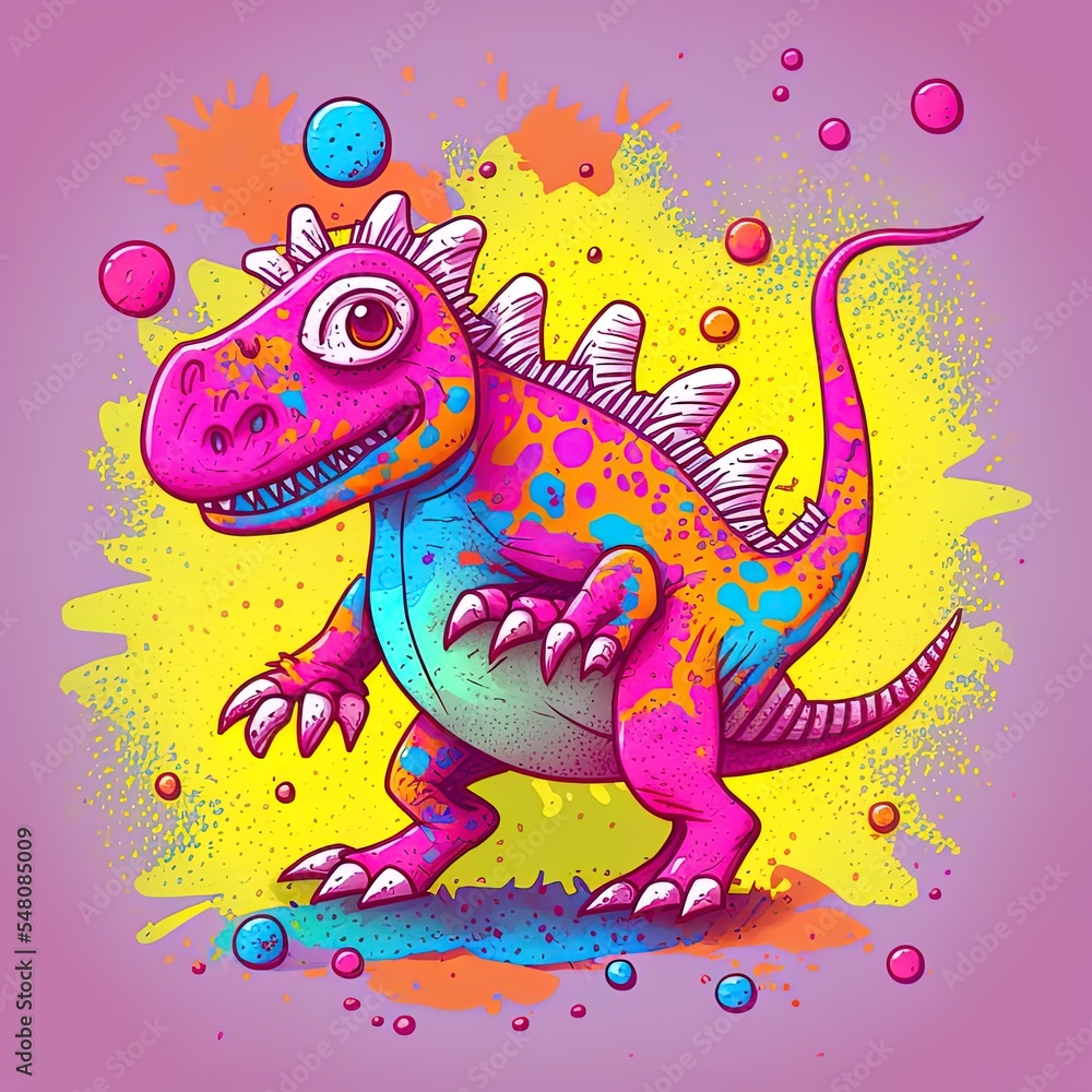 Fototapeta premium Dinosaur doodle colorful 2d illustration