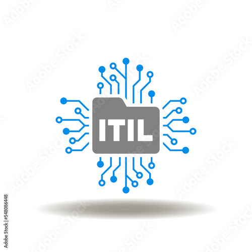 Vector illustration of directory with circuits line and ITIL. Symbol of ITIL Information Technology Infrastructure Library.