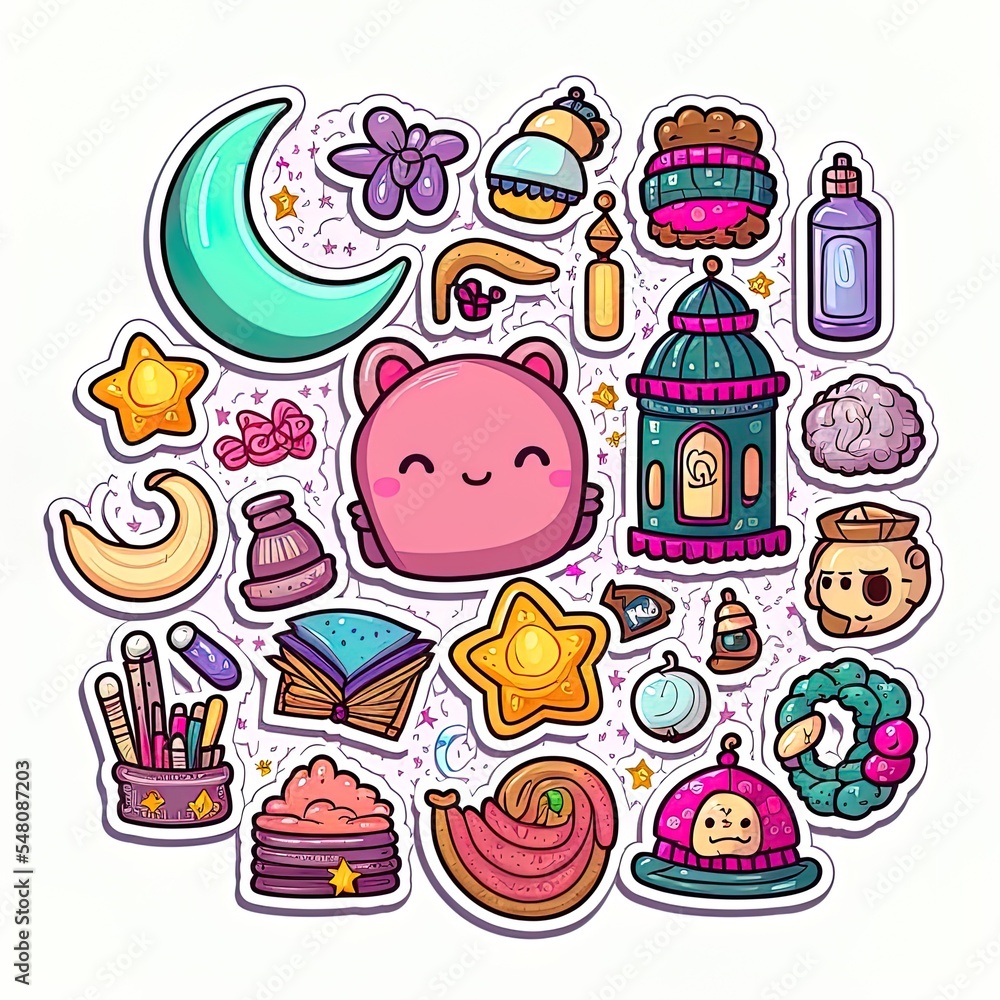 Cute ramadan, eid al fitr elements doodle. cartoon sticker cartoon style. Cute ramadan, eid al fitr elements doodle. cartoon sticker cartoon style.
