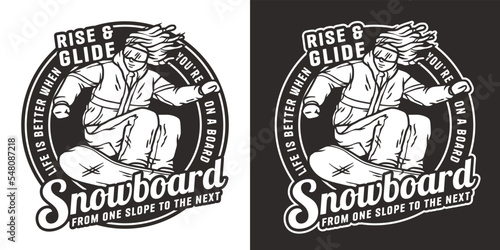 Snowboarder on a snowy mountain. Winter season extreme sport. Emblem about snowboarding