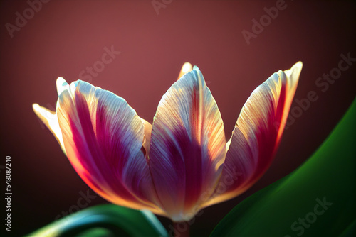 Beautiful close up red and white a tulip flower. 3D illustration
