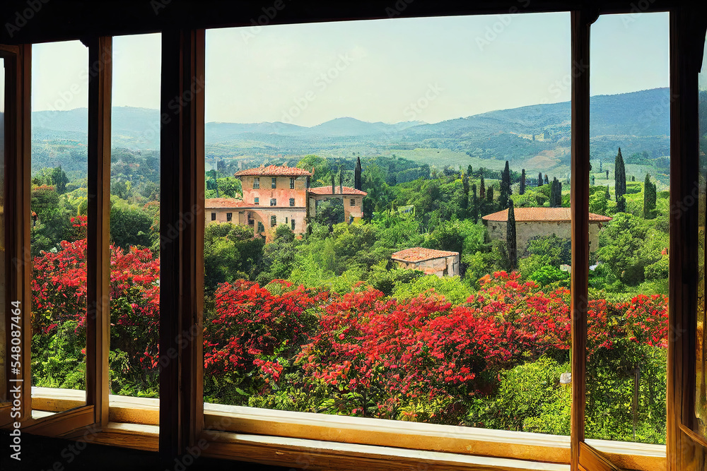 Fototapeta premium view from the italian manor balcony, beautiful tuscany view