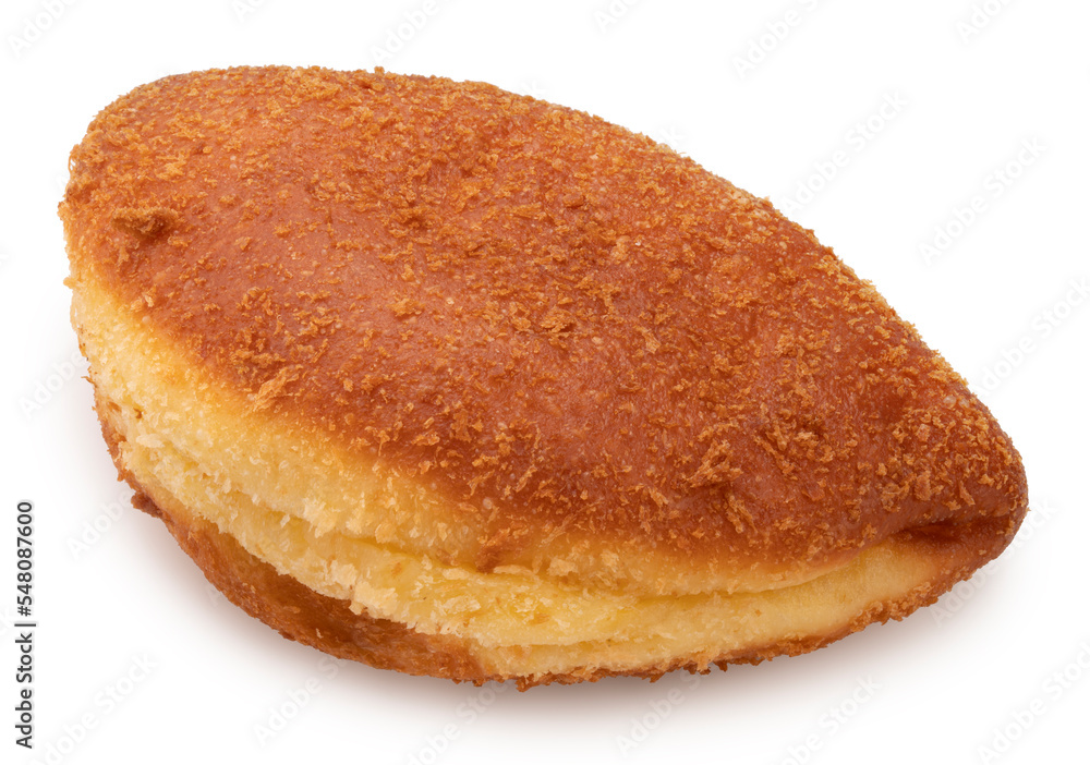 Fried Doughnut Toast isolated on white background, Fried Doughnut Toast with Soy Chicken Filling on white With clipping path. Fried Doughnut Toast isolated on white background, Fried Doughnut Toast with Soy Chicken Filling on white With clipping path.