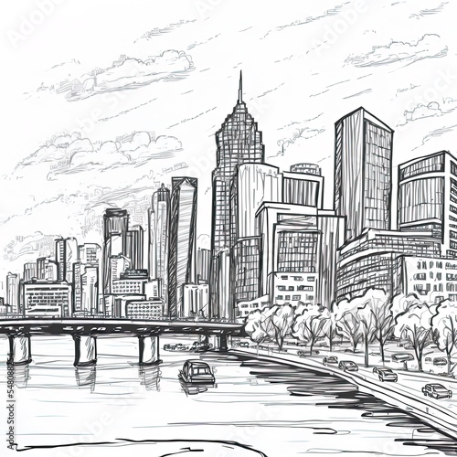 Hand draw city skyline sketch © AkuAku