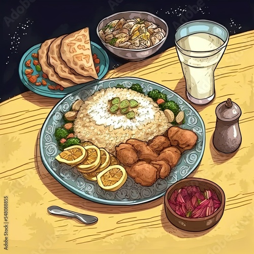 Hand drawn iftar meal illustration