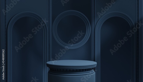 3d luxury podium with roman column for product background podium classic style  for show cosmetic podructs display case  on background.
