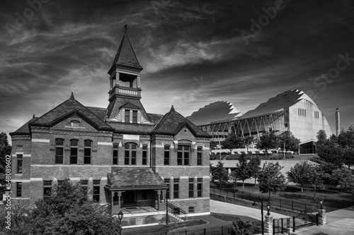 Grayscale of the Webster House under the cloudy sky, Kansas city, USA photo