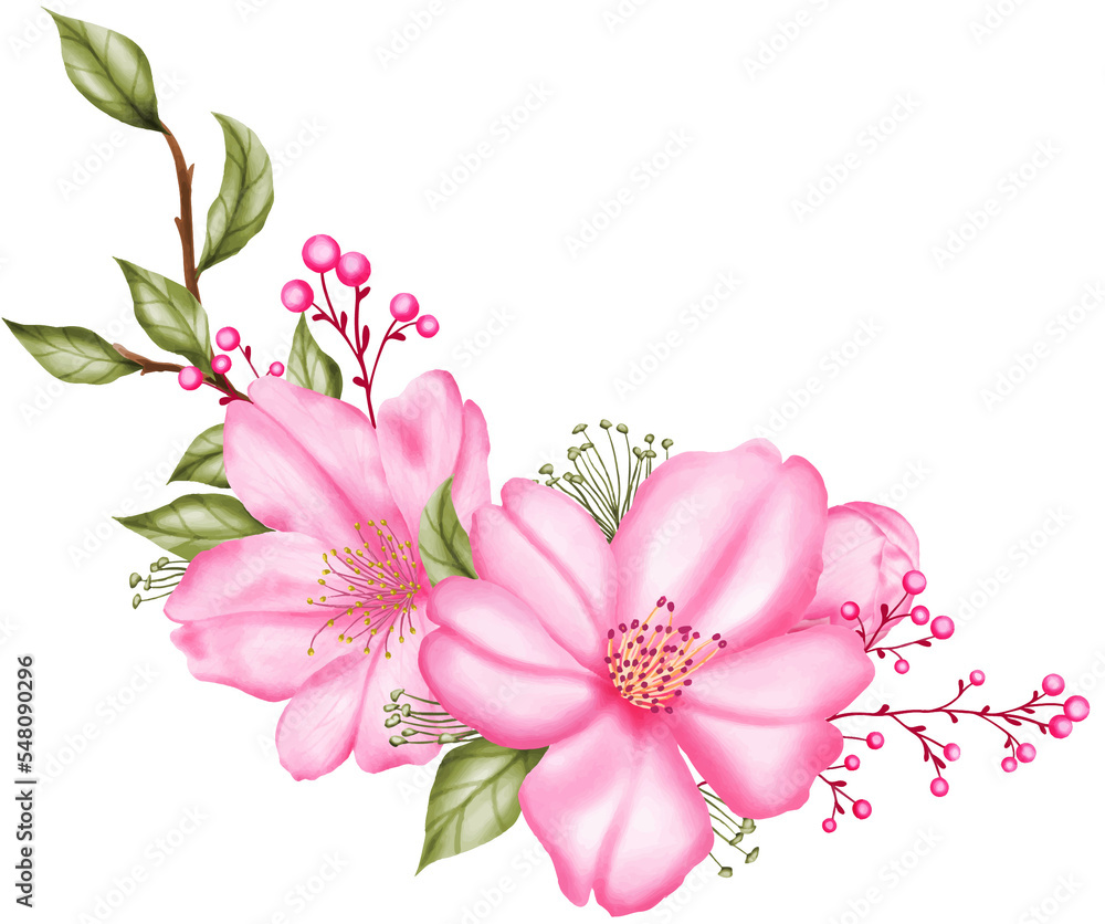 Fototapeta premium Watercolor sakura cherry blossom flower bouquet wreath decoration