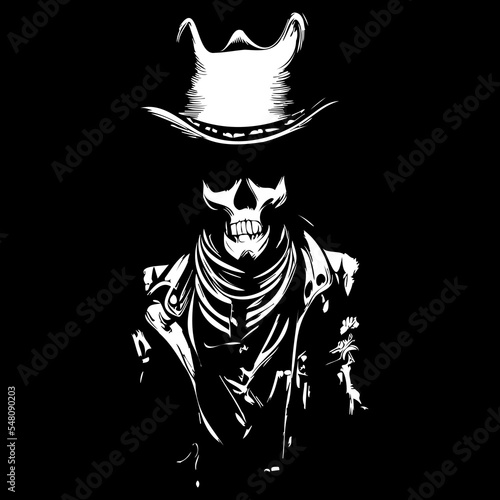 traditional cowboy skeleton tattoo hand drawn vector black and white clip art © Сергей Тарасюк