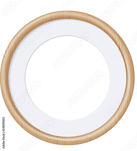 Photo Realistic Round Wooden Frame And Passe-partout Template Isolated