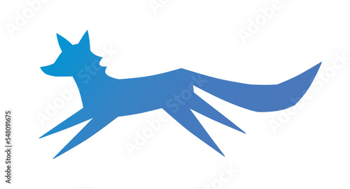 Blue fairy fox running isolated flat vector silhouette print illustration.