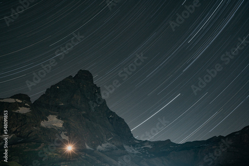 star trail with matterhorn in the night © Luca