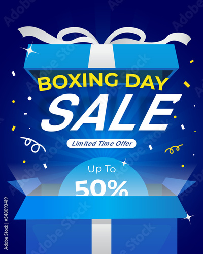 Boxing day sale poster gift box with shining light