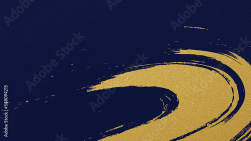 年賀状など正月のイメージに合う背景素材。金色の筆で書いた曲線と紺色の背景画像。	