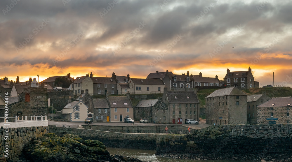 21 November 2022. Portsoy,Aberdeenshire,Scotland. This is the view to the Old Portsoy Harbour as the sun was setting for the day in November.