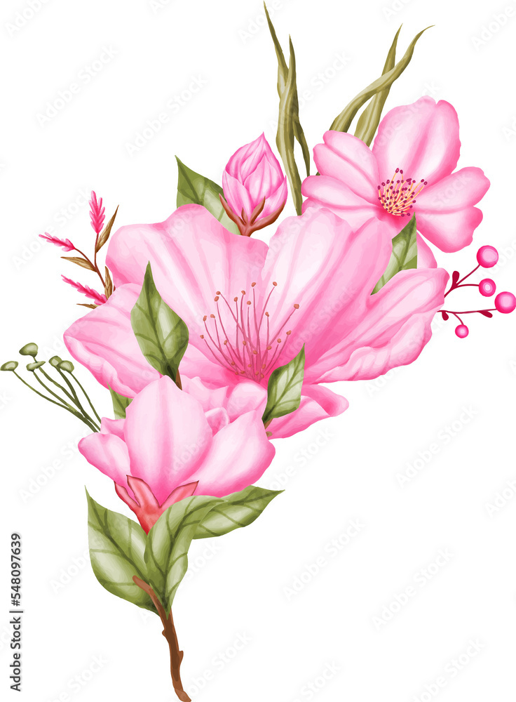 Fototapeta premium Watercolor sakura cherry blossom flower bouquet wreath decoration
