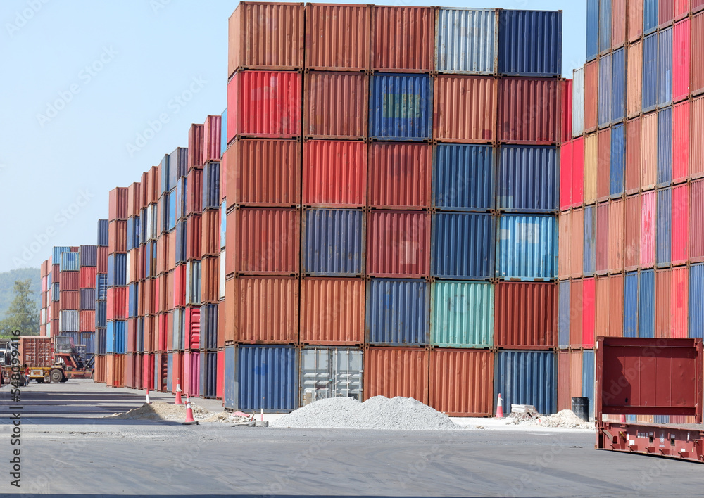 Fototapeta premium Container Stacks and Views of the Container Yard Industry