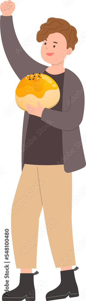 Happy stylish male celebrating mid autumn festival with delicious moon cakes, meringue desserts Happy stylish male celebrating mid autumn festival with delicious moon cakes, meringue desserts