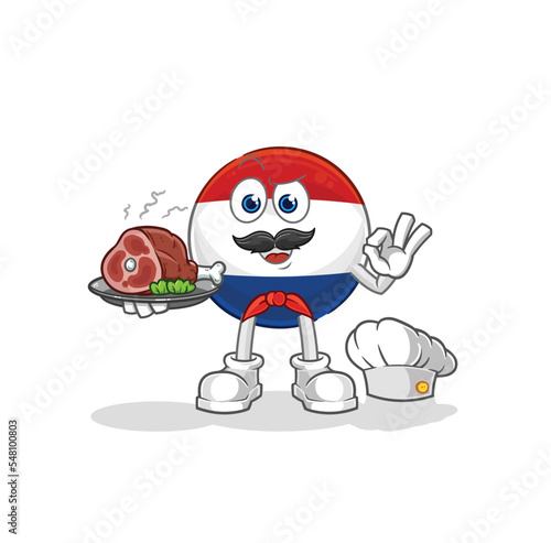 Netherlands chef with meat mascot. cartoon vector