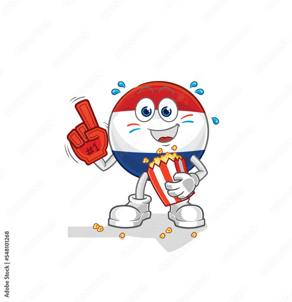 Netherlands fan with popcorn illustration. character vector