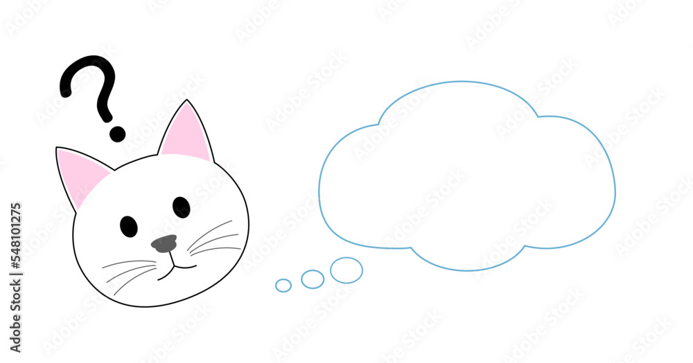 A white kitten head with speech bubble A white kitten head with speech bubble