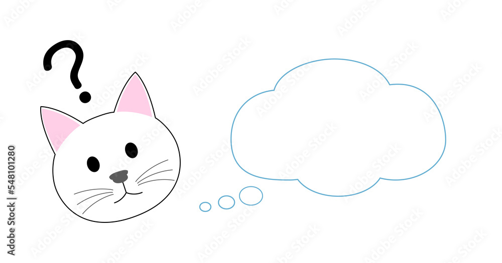 A white kitten head with speech bubble A white kitten head with speech bubble