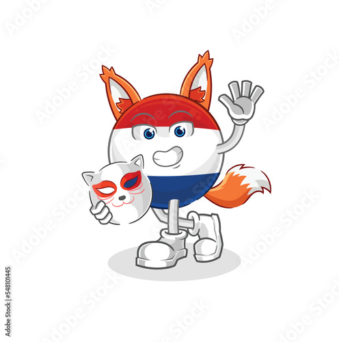 Netherlands japanese fox character. cartoon mascot