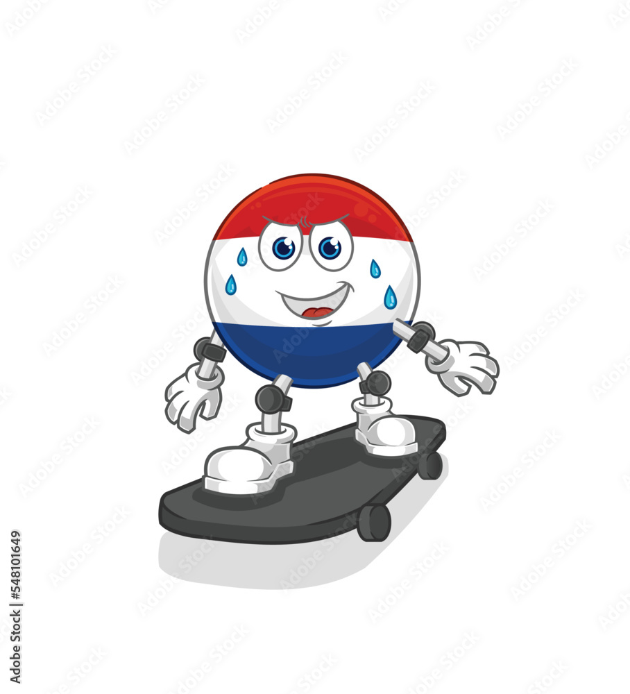 Netherlands riding skateboard cartoon character vector