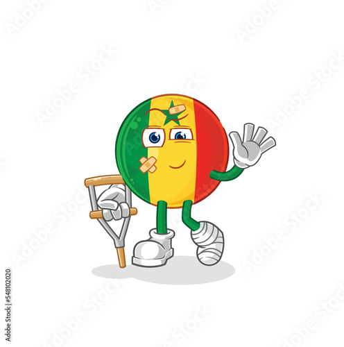 senegal sick with limping stick. cartoon mascot vector
