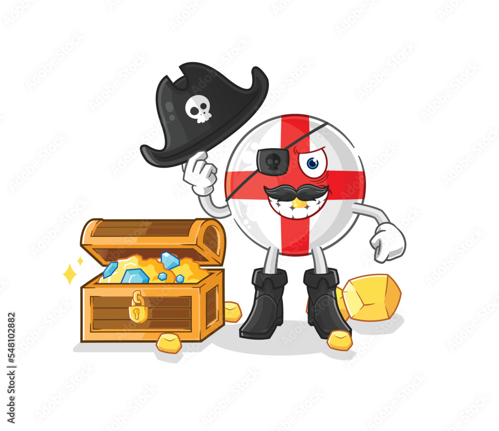 england pirate with treasure mascot. cartoon vector