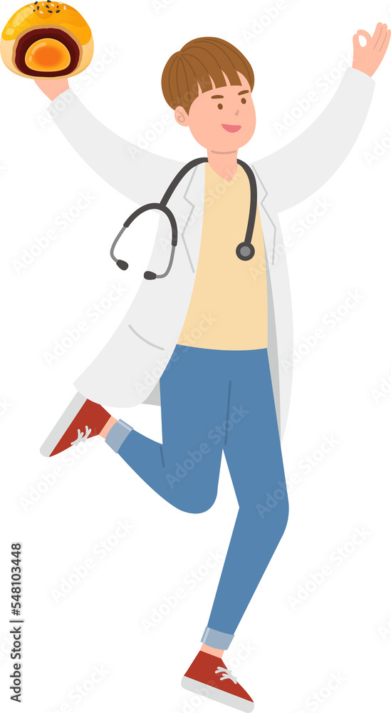 Nursing staff or doctor or scientist or medical expert with moon cakes, celebrating mid-autumn festival Nursing staff or doctor or scientist or medical expert with moon cakes, celebrating mid-autumn festival