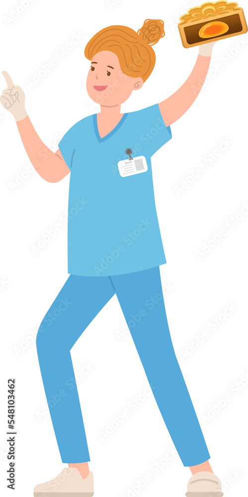 Nursing staff or doctor or medical specialist with moon cakes, celebrating mid-autumn festival Nursing staff or doctor or medical specialist with moon cakes, celebrating mid-autumn festival