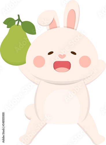 Cute rabbit mascot character with pomelo, traditional festival in China and Taiwan: Mid-Autumn Festival