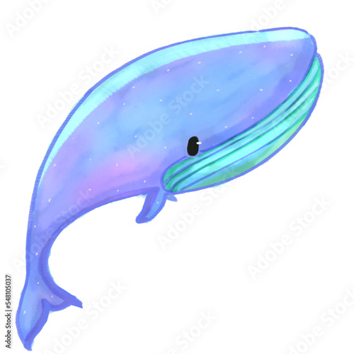 Crayon blue whale illustration with white background. Hand-drawing realistic underwater animal art. photo