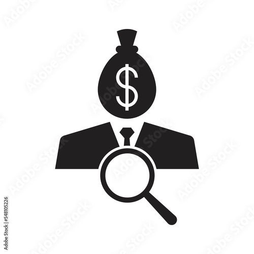 investor search icon design. Search investment,Financial investment and management, isolated on white background. vector illustration