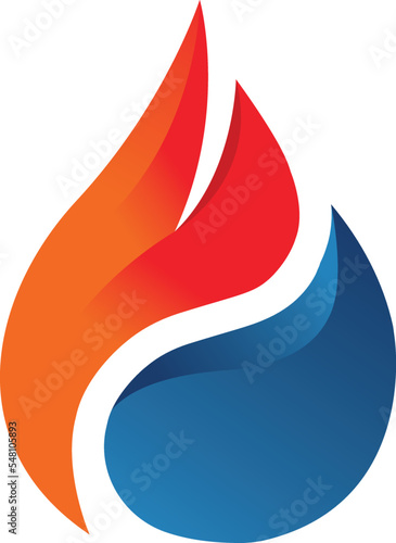 Fire water 3d logo icon. Creative heating and cooling branding. Flame drop vector. Hot and cold icon HVAC