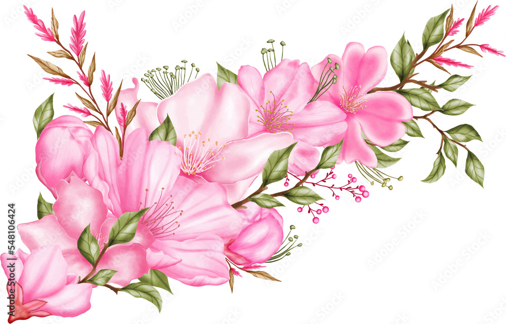 Fototapeta premium Watercolor sakura cherry blossom flower bouquet wreath decoration