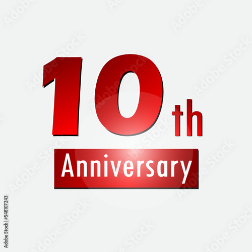 Red 10th year anniversary celebration simple logo white background