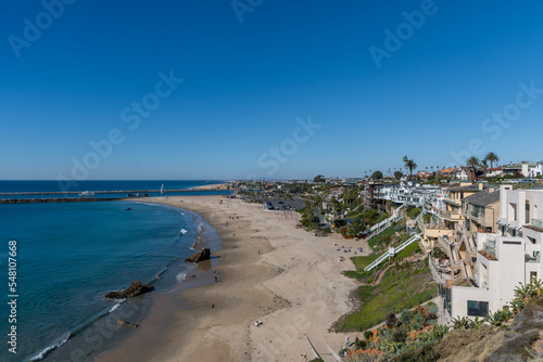 Scenic panoramic aerial Corona del Mar coast vista on a beautiful clear day  Southern California