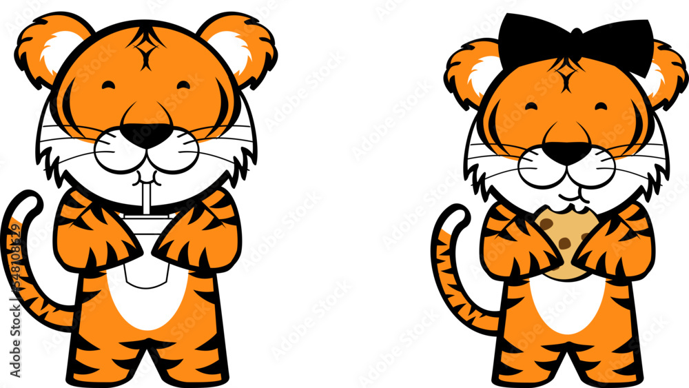 Fototapeta premium cute chibi tiger cartoon expressions set illustration in vector format
