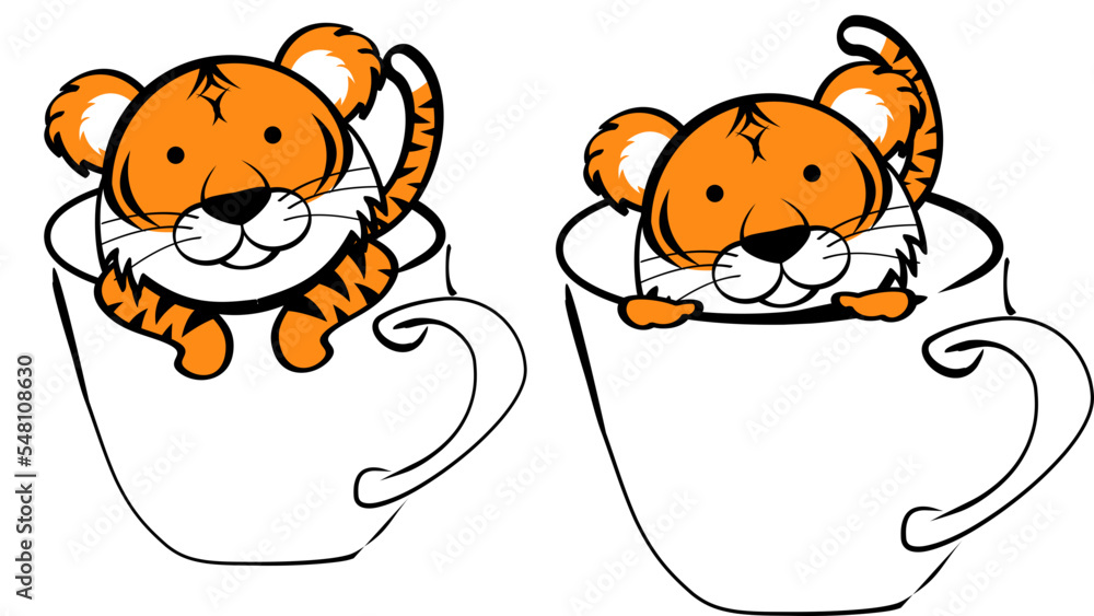 Obraz premium cute chibi tiger cartoon expressions set illustration in vector format