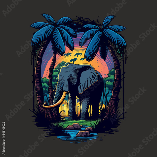 Elephant On Jungle Animal Conservation Logo design. Wildlife Safari Badges Background