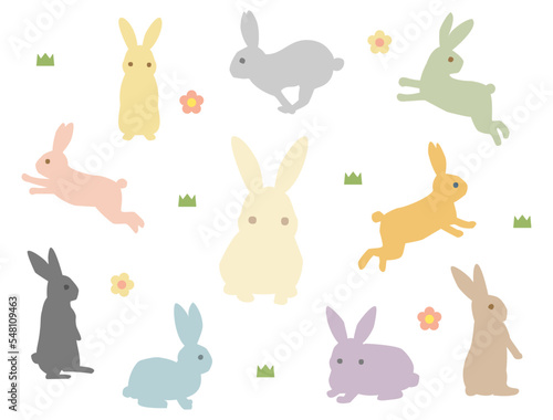 カラフルなうさぎのイラストのセット