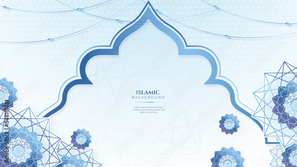 Blue green three dimensional ramadan background with arabic ornamental mandala pattern and mosque. Vector illustration for presentation design, flyer, social media cover, web banner, greeting card Blue green three dimensional ramadan background with arabic ornamental mandala pattern and mosque. Vector illustration for presentation design, flyer, social media cover, web banner, greeting card