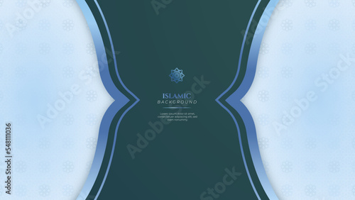 Blue green three dimensional ramadan background with arabic ornamental mandala pattern and mosque. Vector illustration for presentation design, flyer, social media cover, web banner, greeting card