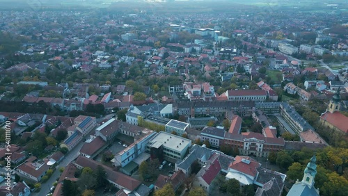 Aerial view of the city Gyula in Hungary on on a sunny day in autumn. photo