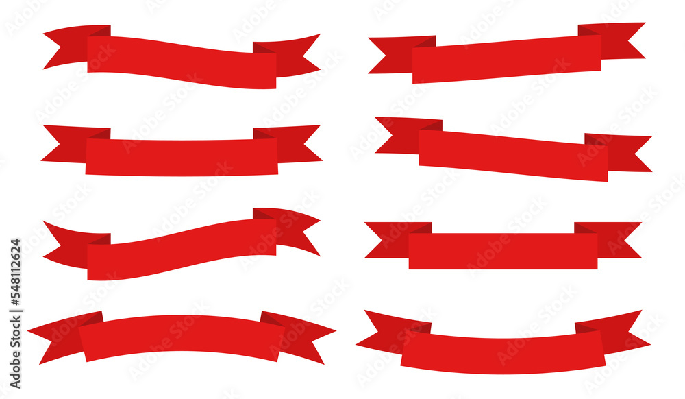 Vector set of red decorative ribbons on a white background. Element for greeting card, discount label, banner, web. Vector set of red decorative ribbons on a white background. Element for greeting card, discount label, banner, web.