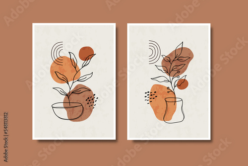 Set of abstract botanical floral line art boho wall art