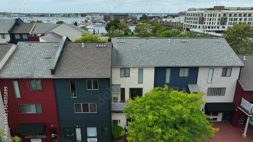 Waterfront condo resort vacation rental properties. Townhouse homes in Newport Rhode Island USA. Aerial view. photo