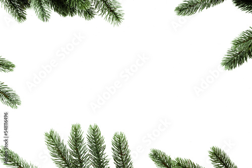 Christmas pine leaves decoration frame border isolate. Use for Merry Christmas and New Year holiday background design.